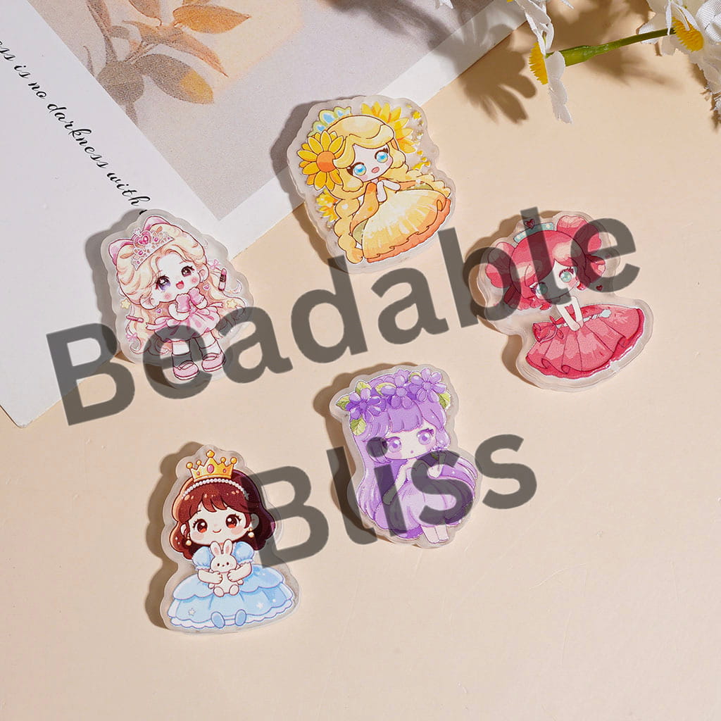 Beautiful Princess in Cartoon Style Acrylic Beads,  Random Mix