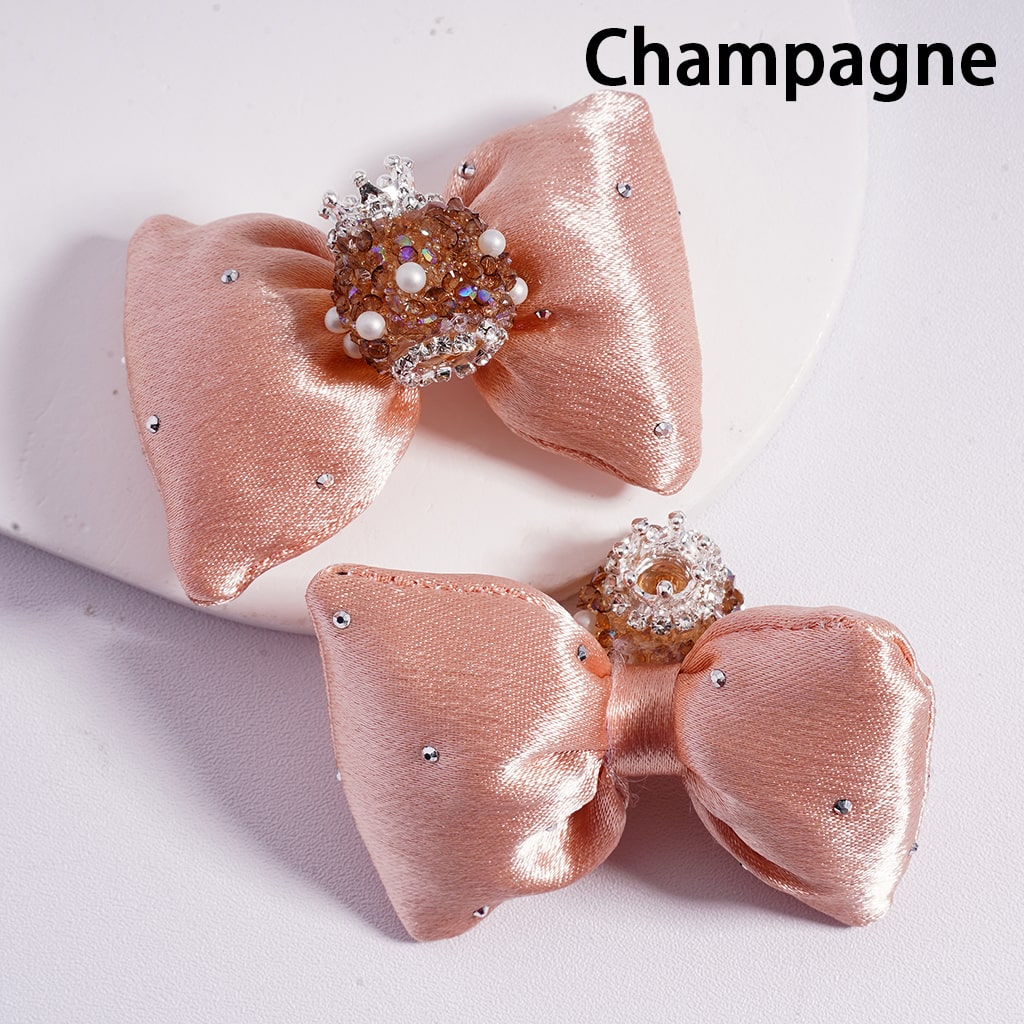 Royal Sugar Silver Crown White Pearls Shiny Rhinestones Large Soft Fabric Bowknots Multi Color Acrylic Beads 44*65MM