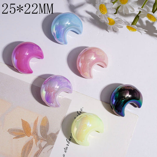 UV-Coated Crescent Moon Shape Acrylic Beads, 25*22MM, Multi Colors Random Mix