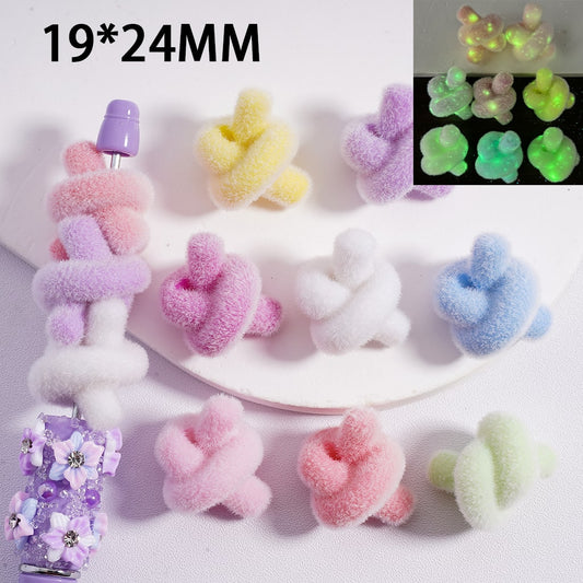 Luminous Velvet Touch Heart with Knotted Center, Solid Pastels,  Acrylic Beads 19*24 MM Random Mix
