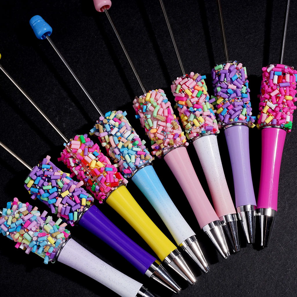 Hand-Made Beadable Pens with Mini Shiny Sequin and Faux Sprinkles, Multi-Color