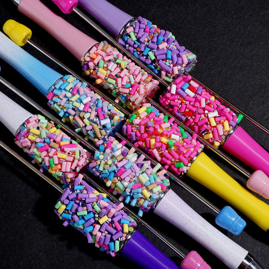 Mini Shiny Sequin and Faux Sweet Candy Sprinkle Hand-Made Beadable Pens Multi-Color