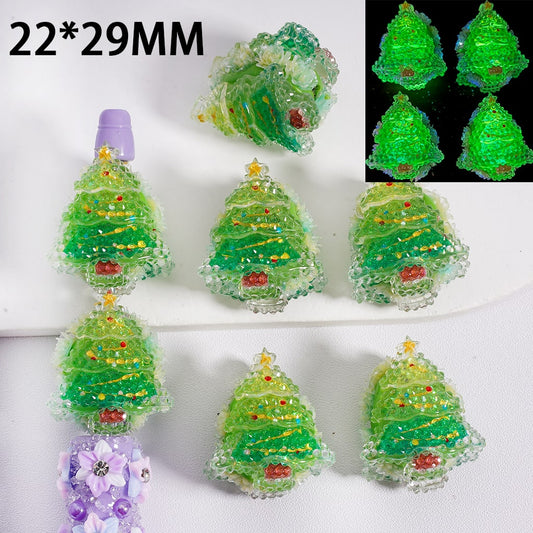 Luminous Christmas Tree Clay Beads with Shiny Rose Flower 22*29MM
