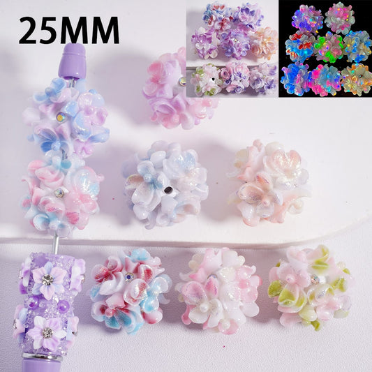 Glittering Color Changing Flower Clay Beads with Multi Color AB Rhinestones 25MM, Random Mix