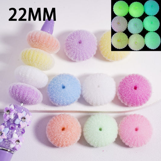 Soft Fluffy Glow Velvet Flat Solid Color Round Acrylic Beads 22MM, Random Mix
