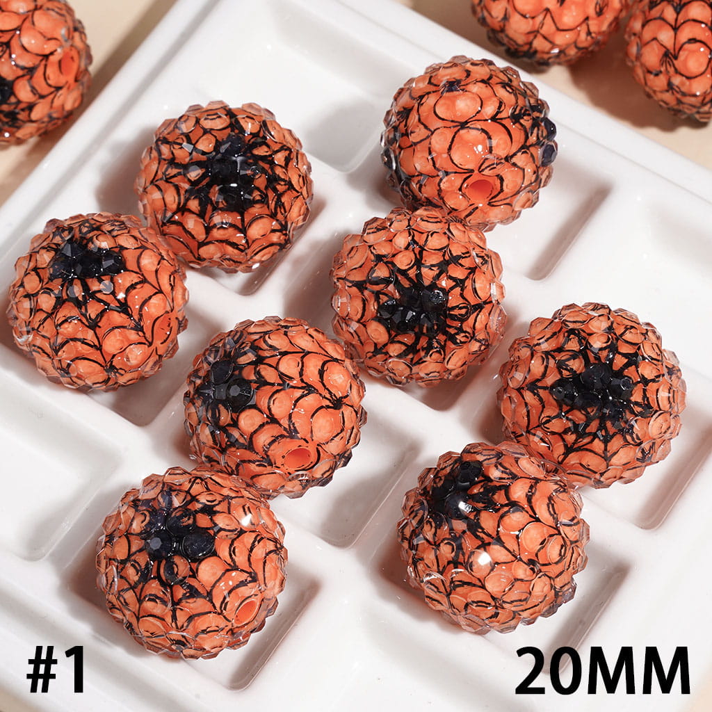 Halloween Clear Rhinestones Spider Web Acrylic Beads, Multi-Color 20MM