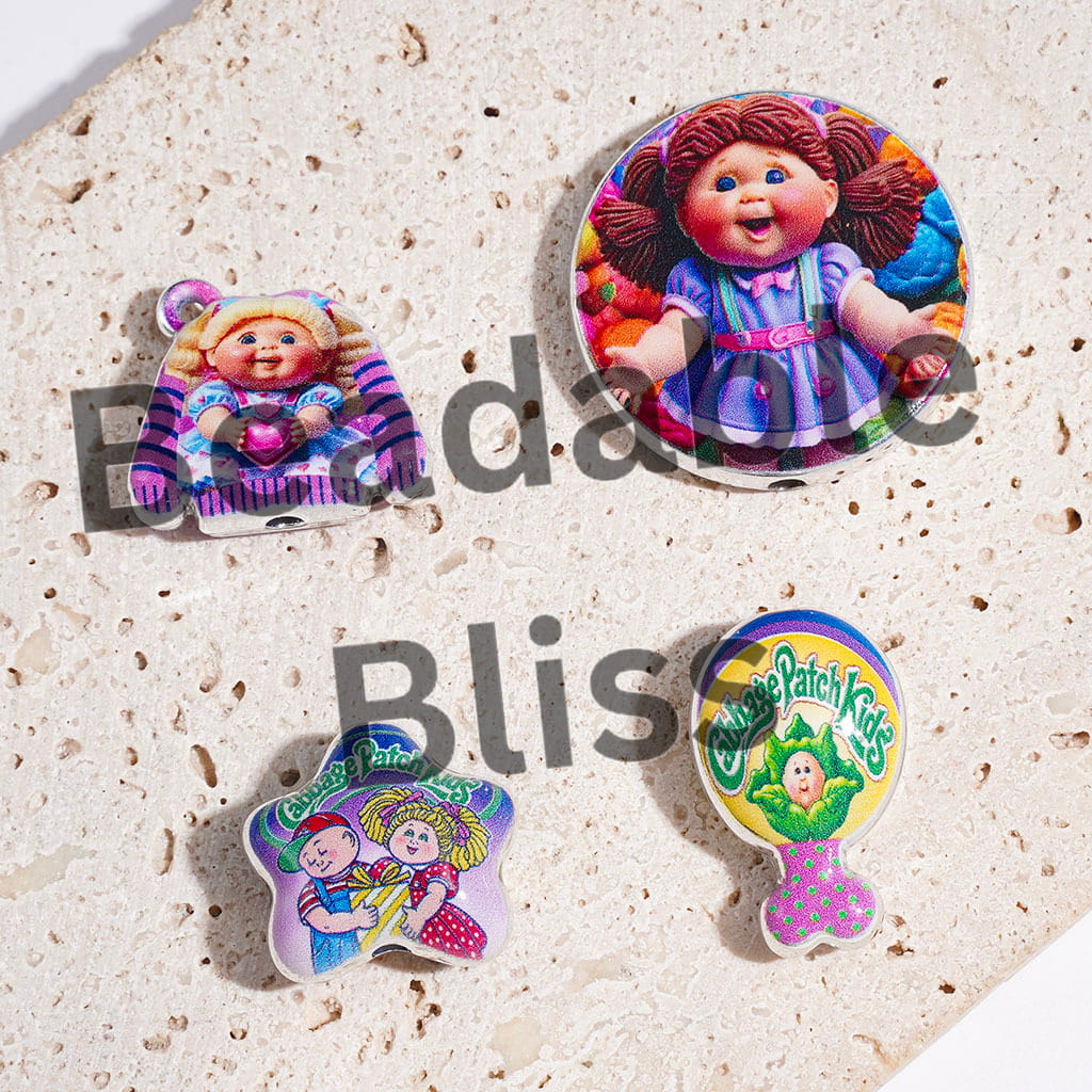 Acrylic Beads and Pendants Cabbage Baby Doll Series, Silver Edge Style, Random Mix