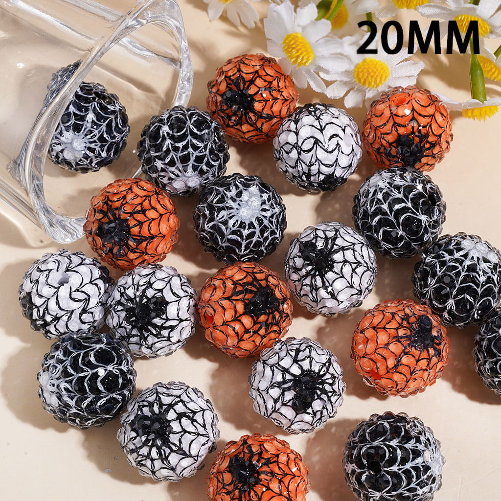 Halloween Clear Rhinestones Spider Web Acrylic Beads, Multi-Color 20MM
