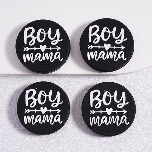 Boy Mama Arrow Heart black Round Silicone Focal Beads
