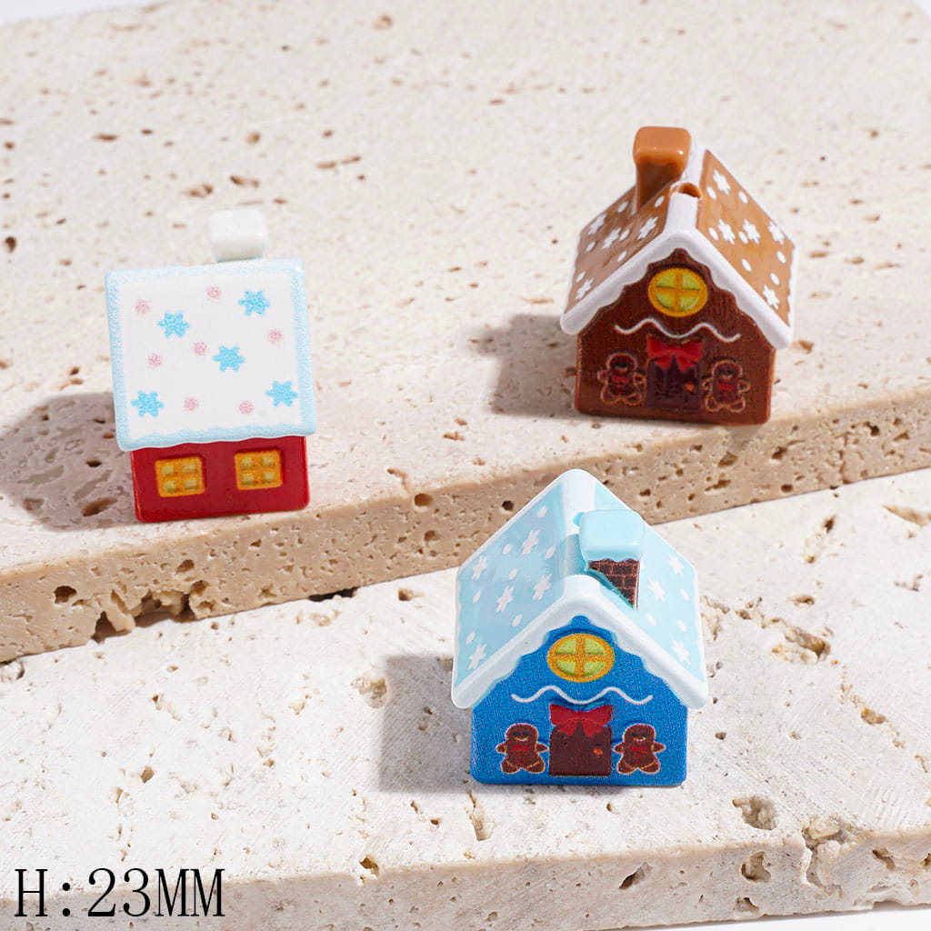 Christmas Theme Gingerbread House Acrylic Beads, Height 23MM Multi-Color Random Mix