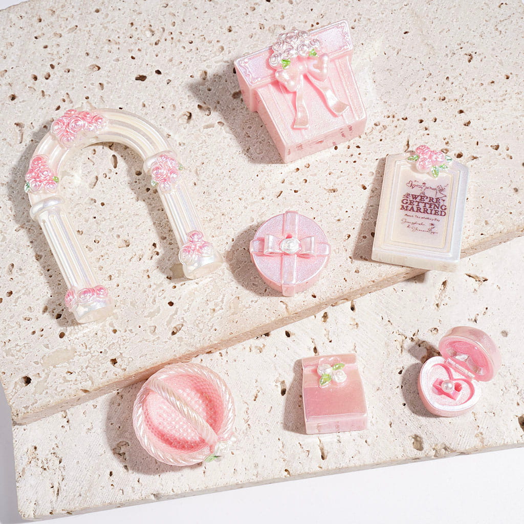 UV-Coated Acrylic Beads Wedding Theme, Pink White Series, Random Mix