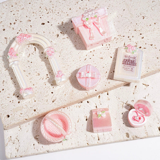 UV-Coated Romantic Wedding Celebration Theme Pink & White Series Acrylic Beads, Random Mix