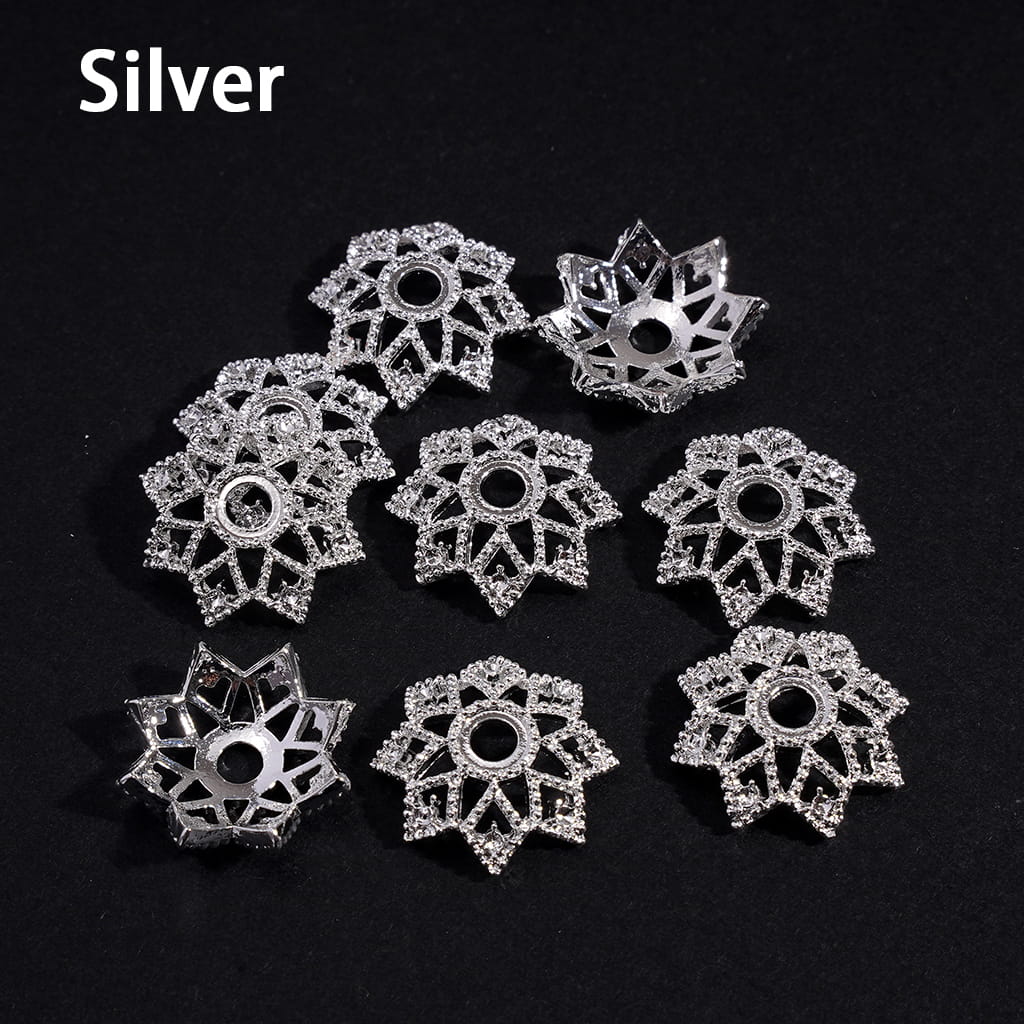 Octagonal Lotus Flower Gold & Silver & Black Alloy Bead Caps Cages (They Fit 16MM Beads)