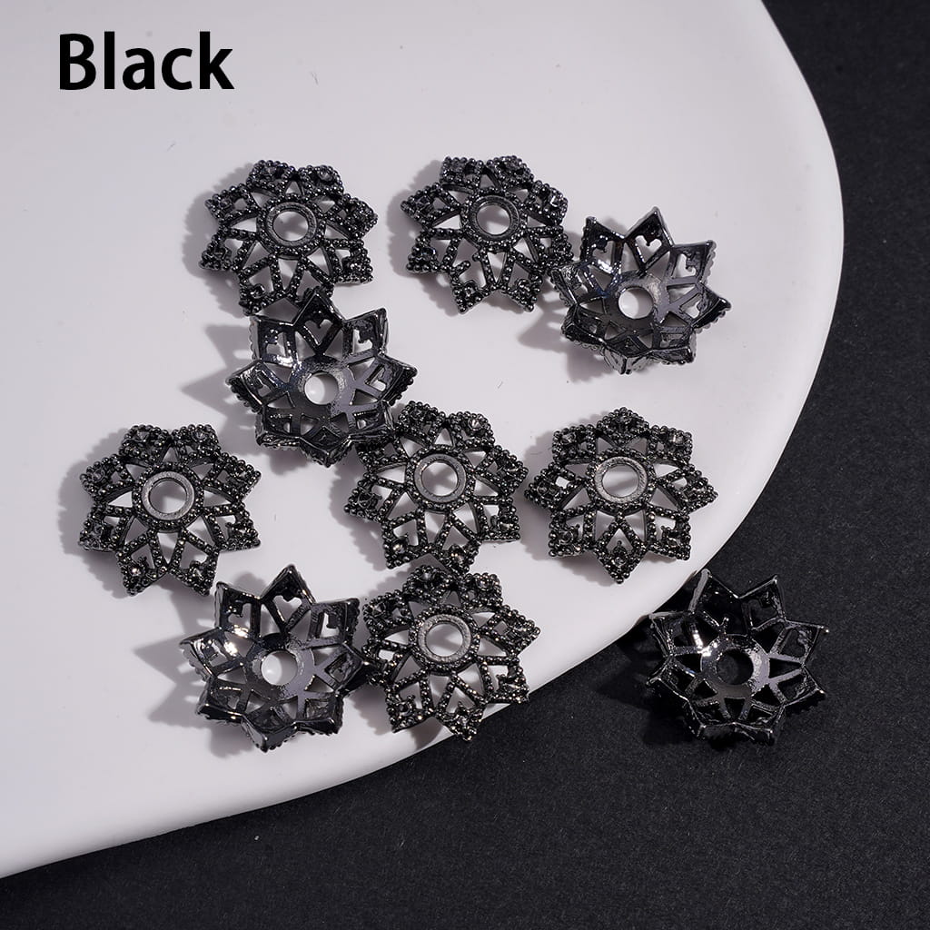 Octagonal Lotus Flower Gold & Silver & Black Alloy Bead Caps Cages (They Fit 16MM Beads)