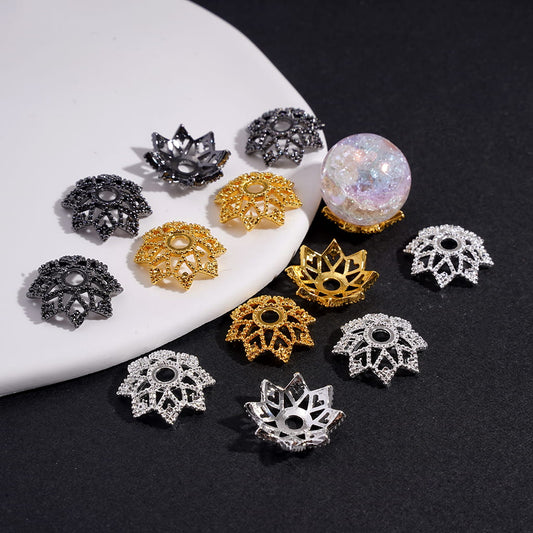 Octagonal Lotus Flower Gold & Silver & Black Alloy Bead Caps Cages (They Fit 16MM Beads)