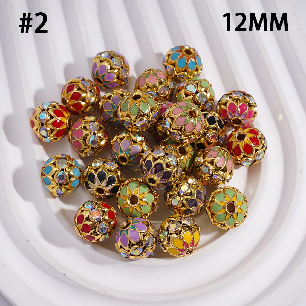 Gold & Silver Alloy Lotus Flower Base Beads with Central AB Rhinestones Round Metal Beads 12MM