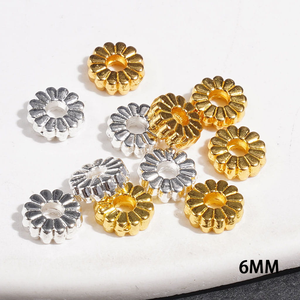Alloy Bail Loop Beads Sun Flower Shaped Design, Jewelry Accessories 6MM Silver and Gold