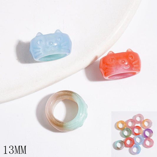 Cute Cat Face Gradient Color-Shifting Big-Hole Acrylic Beads, 13MM, Multicolor, Random Mix, (The Diameter is Around 9MM)