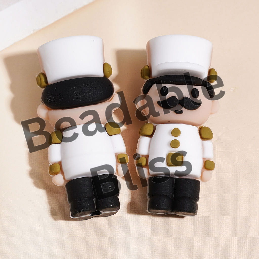 3D Silicone Focal Beads Wooden Nutcracker Solider Toys, Multi-Color