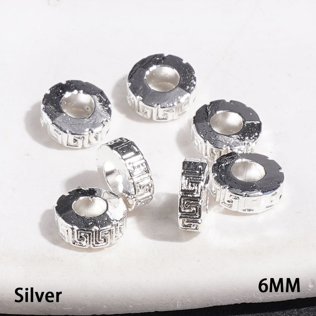 Metal Beads with Vintage Chinese Fret Texture, Jewelry Accessories, 6MM Silver and Gold