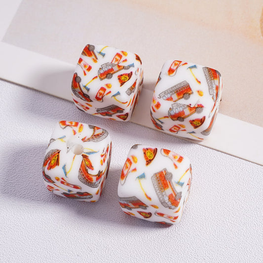 Firefighter Themed Series Printed Cube Square Silicone Beads 14MM