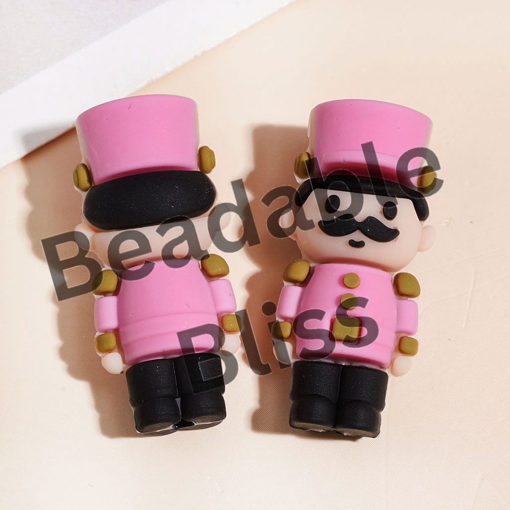 3D Silicone Focal Beads Wooden Nutcracker Solider Toys, Multi-Color