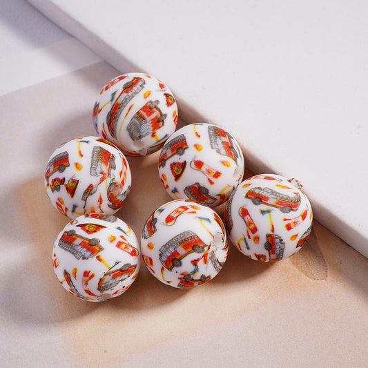 Firefighter Icon Theme Printed Series Silicone Beads 15mm