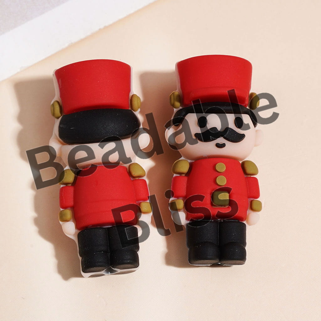 3D Silicone Focal Beads Wooden Nutcracker Solider Toys, Multi-Color