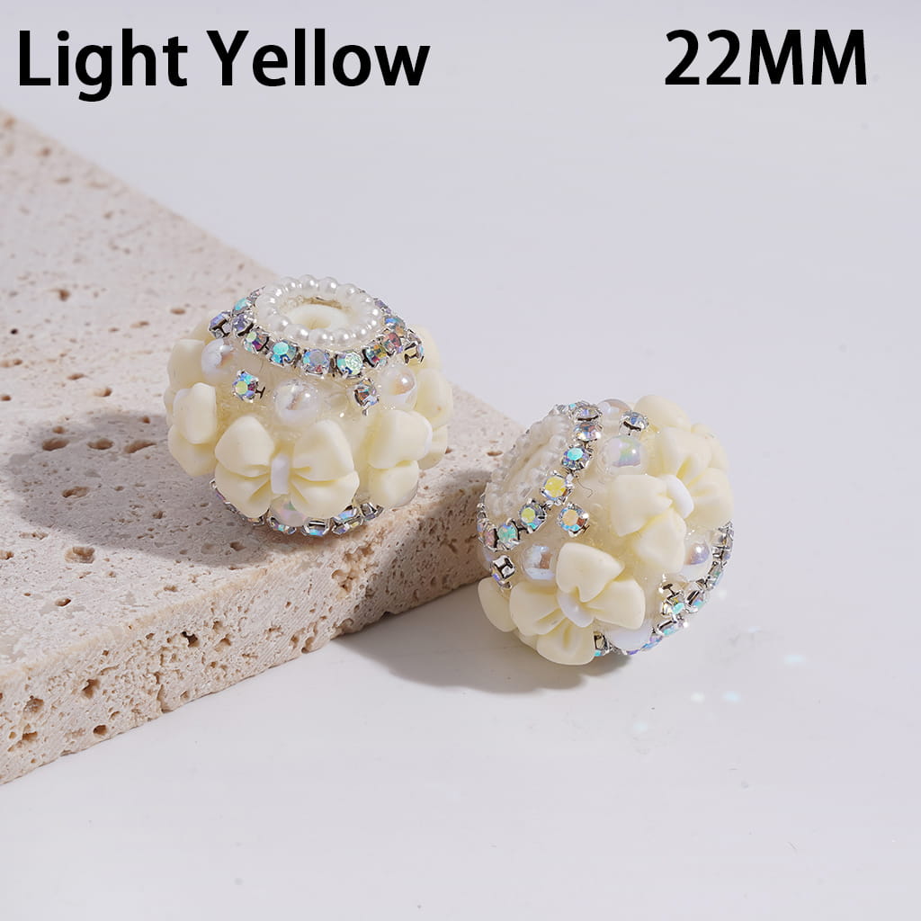 Multi-Color Round Acrylic Beads with Bowtie & AB Rhinestone, White Pearl Chains, 22MM