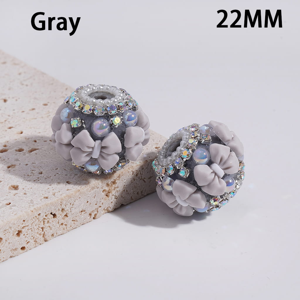 Multi-Color Round Acrylic Beads with Bowtie & AB Rhinestone, White Pearl Chains, 22MM