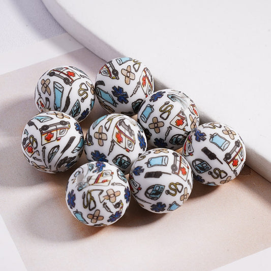 Healthcare Theme Printed Medical Series Design Silicone Beads 15mm