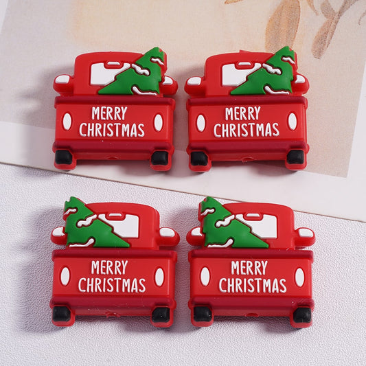 Merry Christmas Festivel Santa Red Truck Loaded with a Christmas Tree Silicone Focal Bead