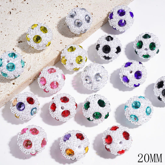 Adorable Sparkling Cone-Shaped Rhinestone& White Pearl Chain Handmade Acrylic Beads, Multicolor, 20MM