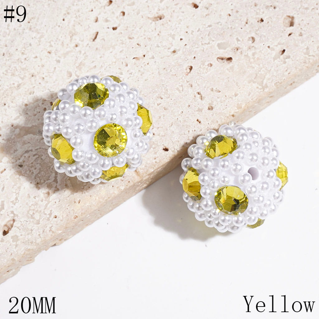 Handmade Acrylic Beads with Cone Shaped Rhinestone and White Pearl Chains, 20MM Multi-Color