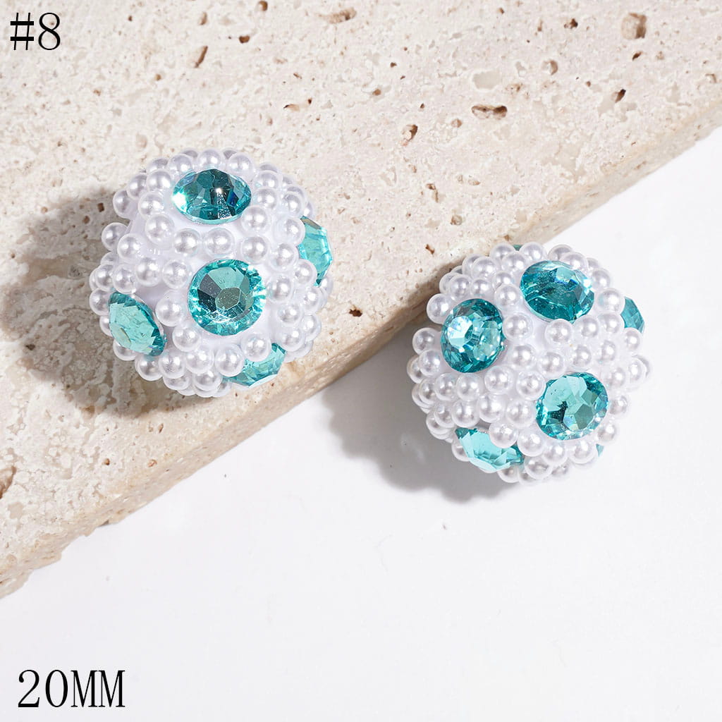 Handmade Acrylic Beads with Cone Shaped Rhinestone and White Pearl Chains, 20MM Multi-Color