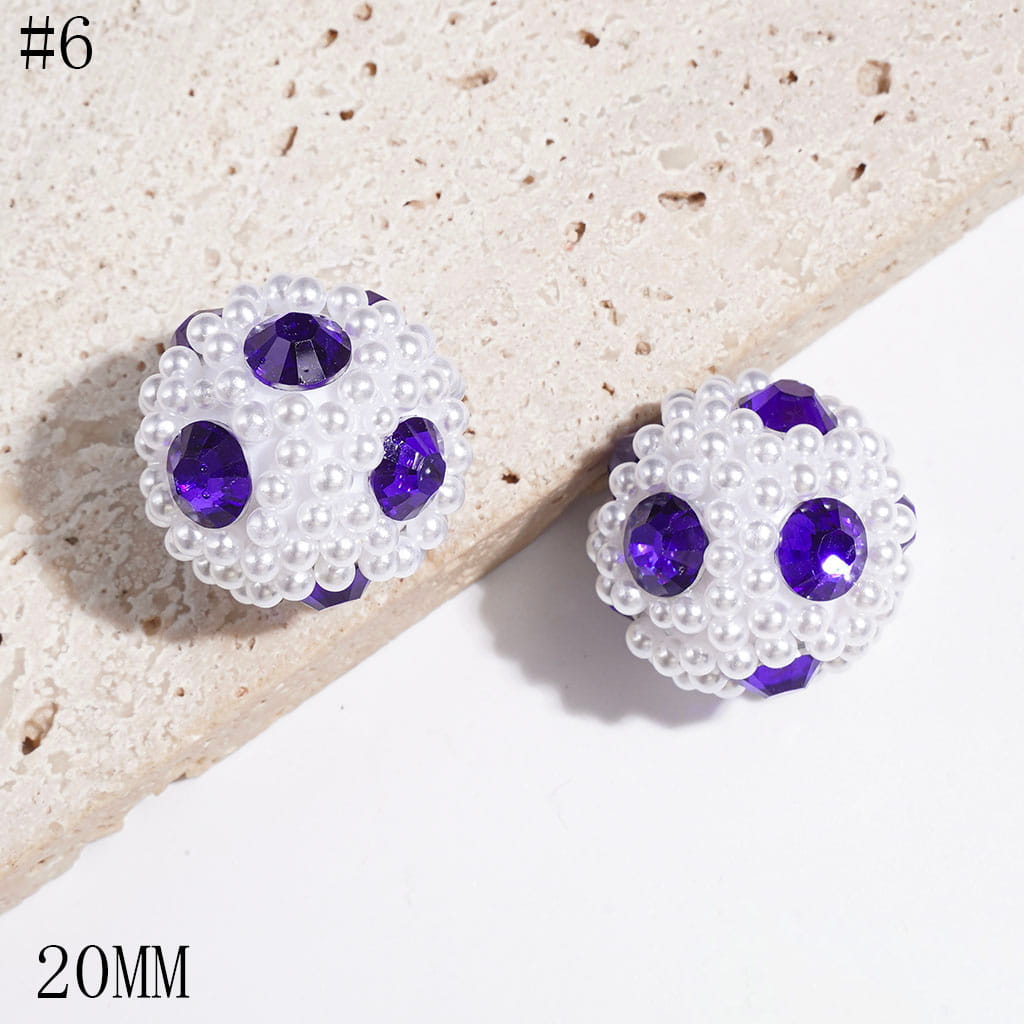 Handmade Acrylic Beads with Cone Shaped Rhinestone and White Pearl Chains, 20MM Multi-Color