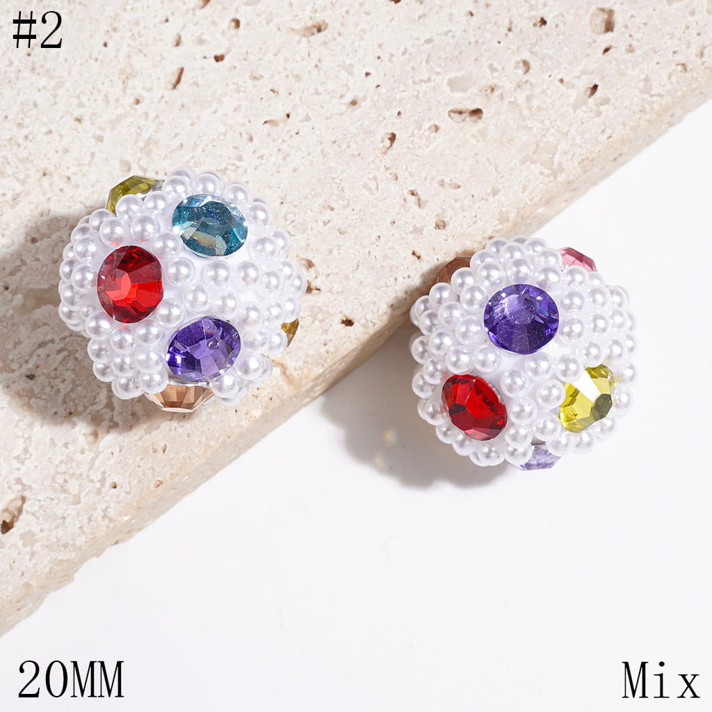 Handmade Acrylic Beads with Cone Shaped Rhinestone and White Pearl Chains, 20MM Multi-Color