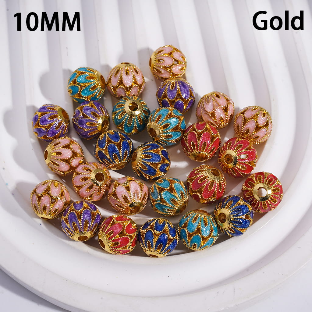 Metal Flower Base Beads with Mixed Color Enamel Accents, 10mm Gold & Silver Round Metal Beads 10MM
