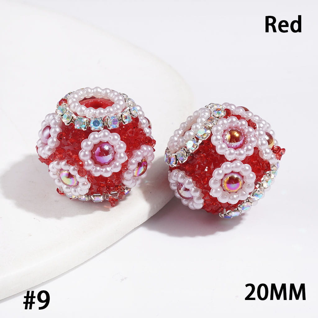 Handmade Acrylic Sugar Beads with Cone Shaped Rhinestones, UV-Coated Half-Shell Pearl, AB Rhinestone and White Pearl Chains, 20MM Multi-Color
