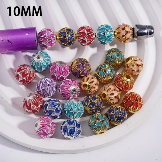 Metal Flower Base Beads with Mixed Color Enamel Accents, 10mm Gold & Silver Round Metal Beads 10MM