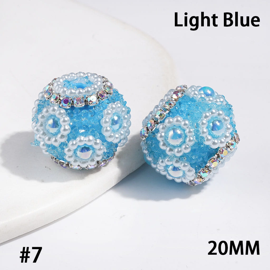 Handmade Acrylic Sugar Beads with Cone Shaped Rhinestones, UV-Coated Half-Shell Pearl, AB Rhinestone and White Pearl Chains, 20MM Multi-Color