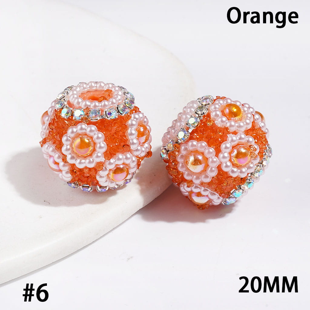 Handmade Acrylic Sugar Beads with Cone Shaped Rhinestones, UV-Coated Half-Shell Pearl, AB Rhinestone and White Pearl Chains, 20MM Multi-Color
