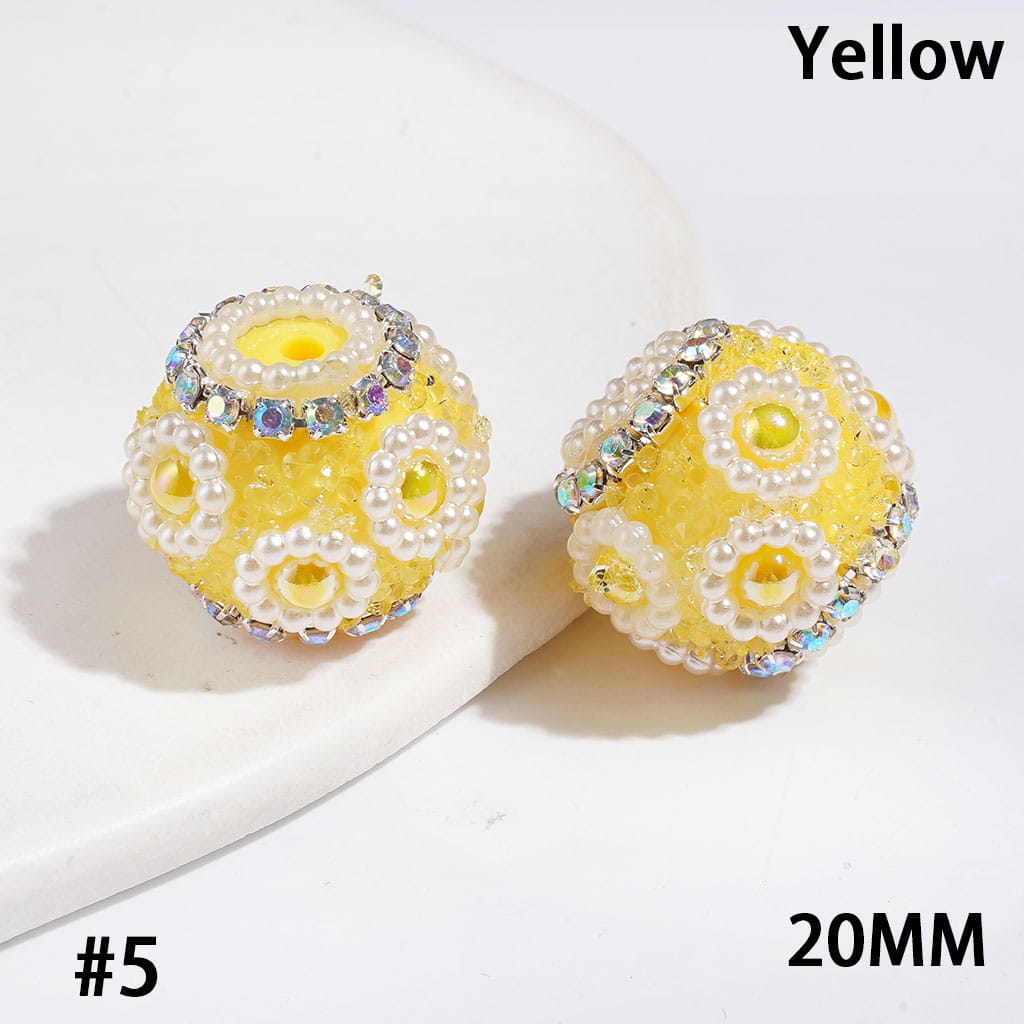 Handmade Acrylic Sugar Beads with Cone Shaped Rhinestones, UV-Coated Half-Shell Pearl, AB Rhinestone and White Pearl Chains, 20MM Multi-Color