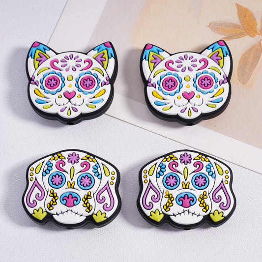 Colorful Cat & Dog Head Multi-Color Design 20*28MM, Silicone Focal Beads