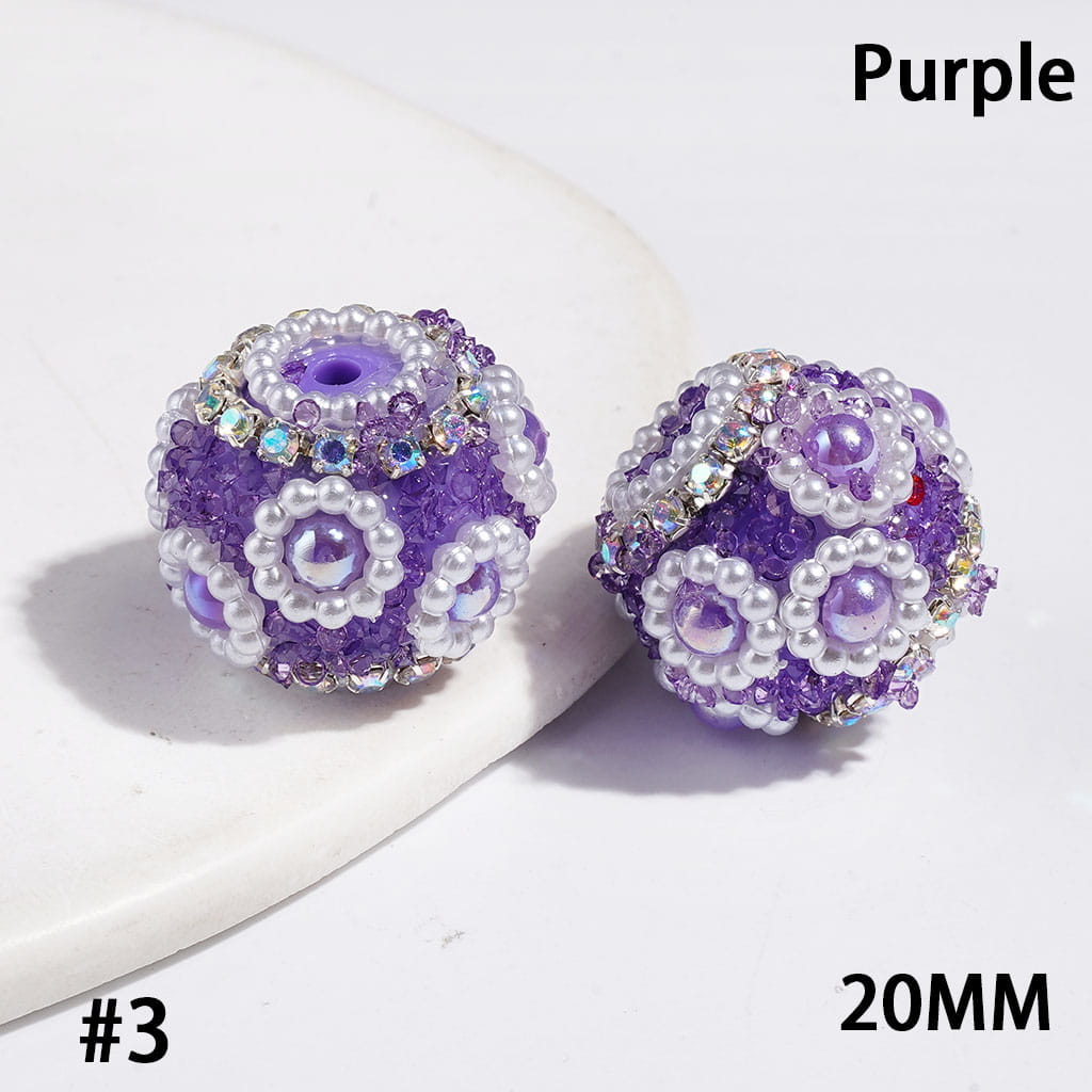 Handmade Acrylic Sugar Beads with Cone Shaped Rhinestones, UV-Coated Half-Shell Pearl, AB Rhinestone and White Pearl Chains, 20MM Multi-Color