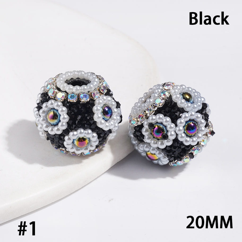 Handmade Acrylic Sugar Beads with Cone Shaped Rhinestones, UV-Coated Half-Shell Pearl, AB Rhinestone and White Pearl Chains, 20MM Multi-Color