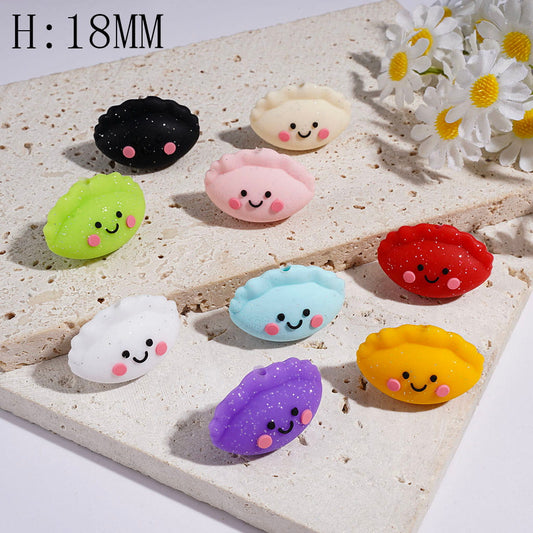 Cute Smiling Dumpling with Silver Glitter Silicone Focal Beads, Food Character, Height 18MM, Multi Colors Random Mix