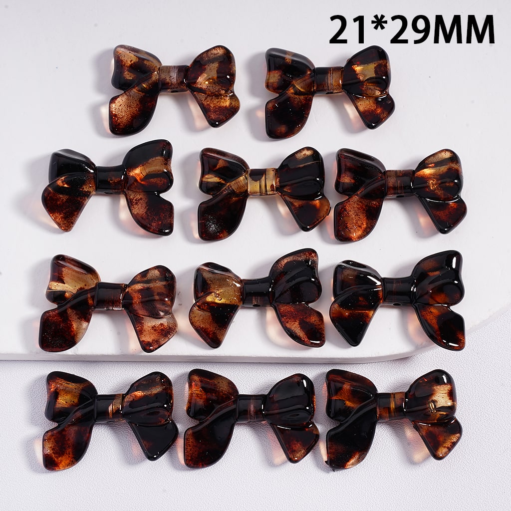 Cute Brown Bowknot Design Acrylic Beads 21*29MM, Random Mix（It is a little hard to stick into the pen pole)