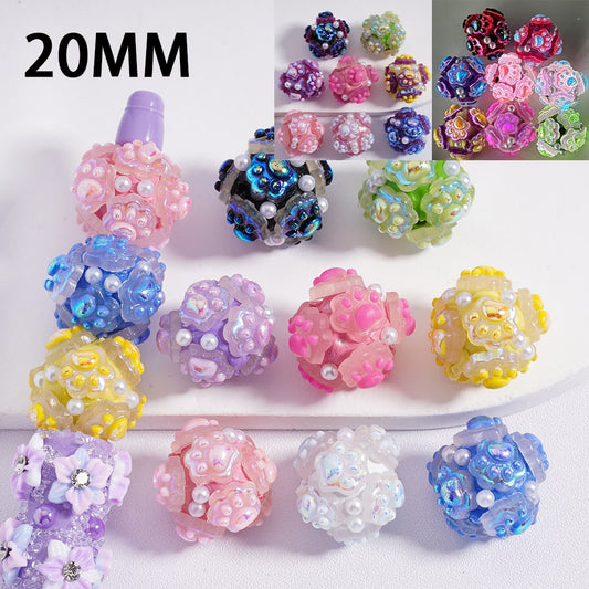 Luminous Color Changing Paw Print with White Pearl Detail Clay Beads 20mm Random Mix