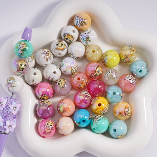 UV Glossy Cute Ballet Girl Cup Jelly Acrylic Beads 16mm Random Mix